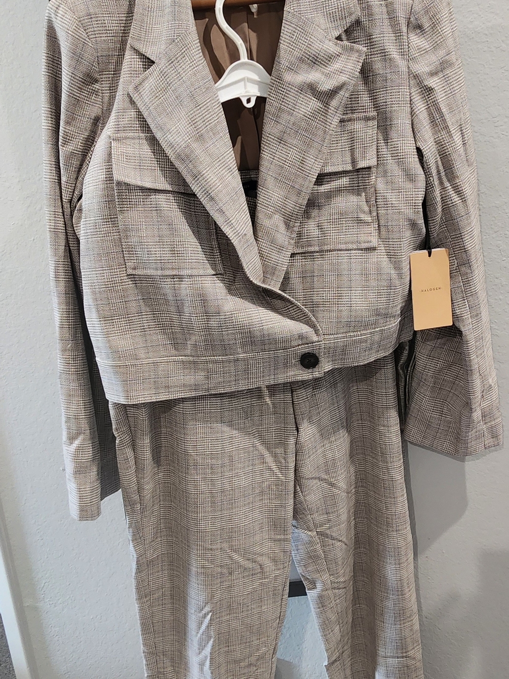 HALOGEN Women's Plaid Cropped Blazer & Ankle Pant